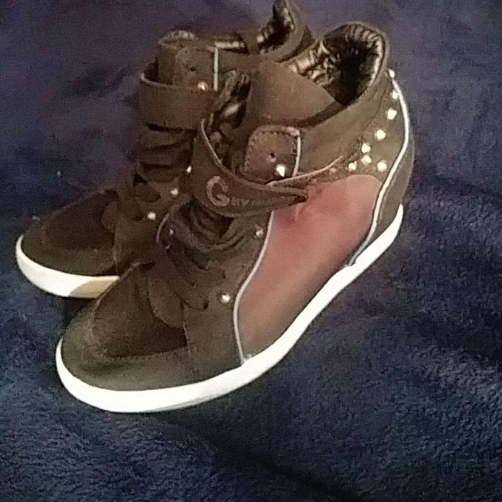 Guess blue, black, white & silver wedge sneakers
